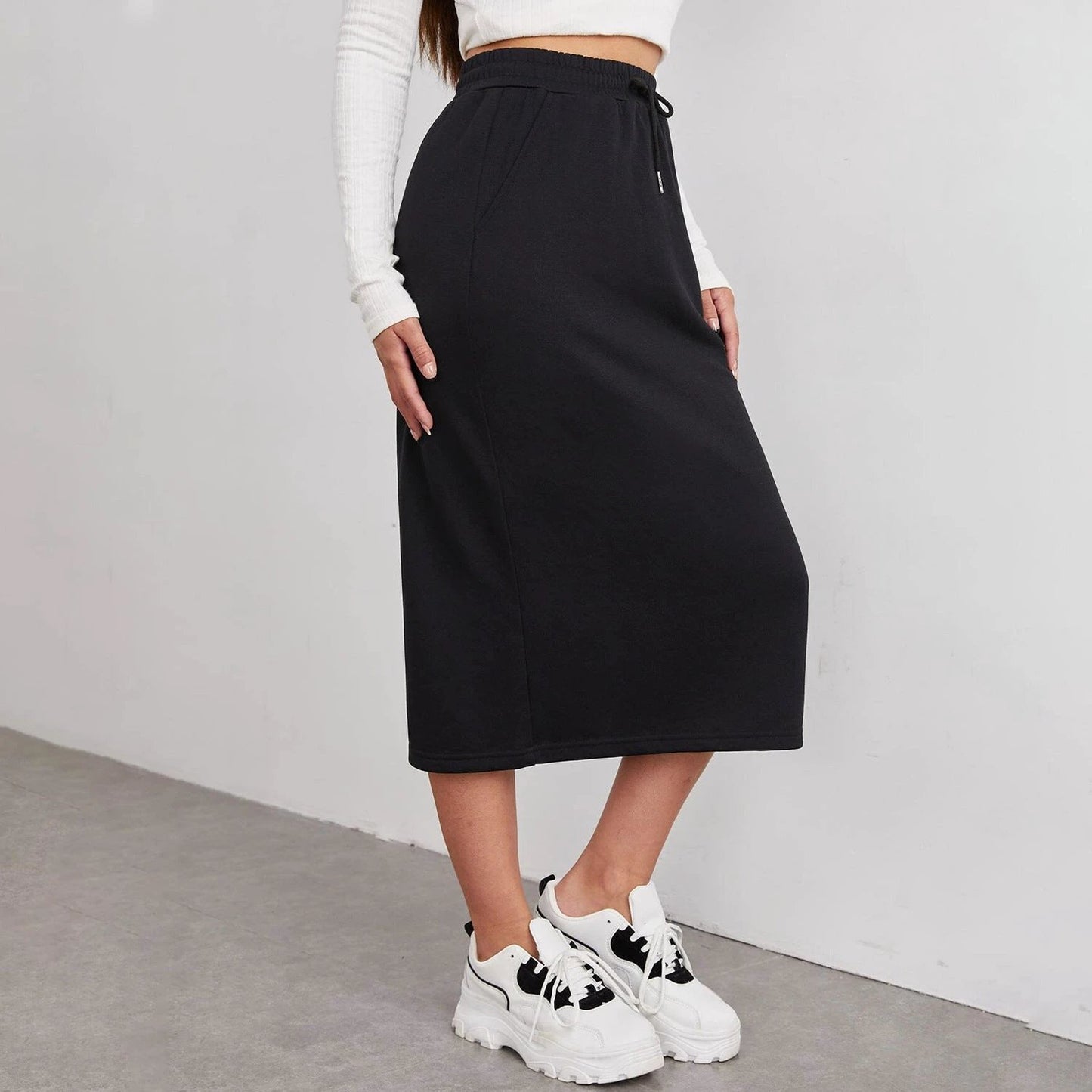 Sports Leisure Commute Loose Elastic Waist Solid Skirt by GJG Denim