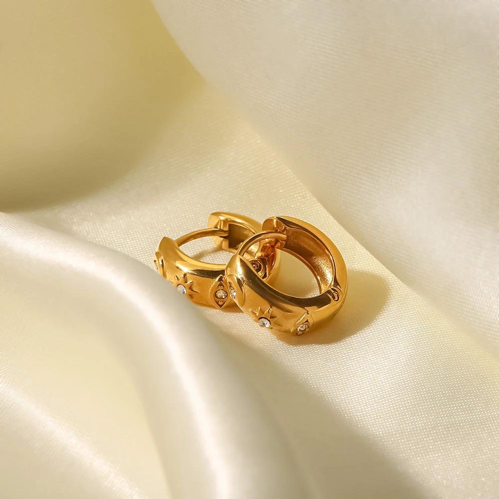 18K Gold-plated Stainless Steel XINGX Devil's Eye Cubic Oxidation Inlaid White Diamond Hoop Earrings by GJG Denim