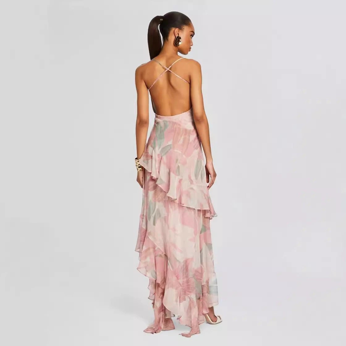 Women's Irregular Oblique Ruffled Skirt With Suspenders by GJG Denim