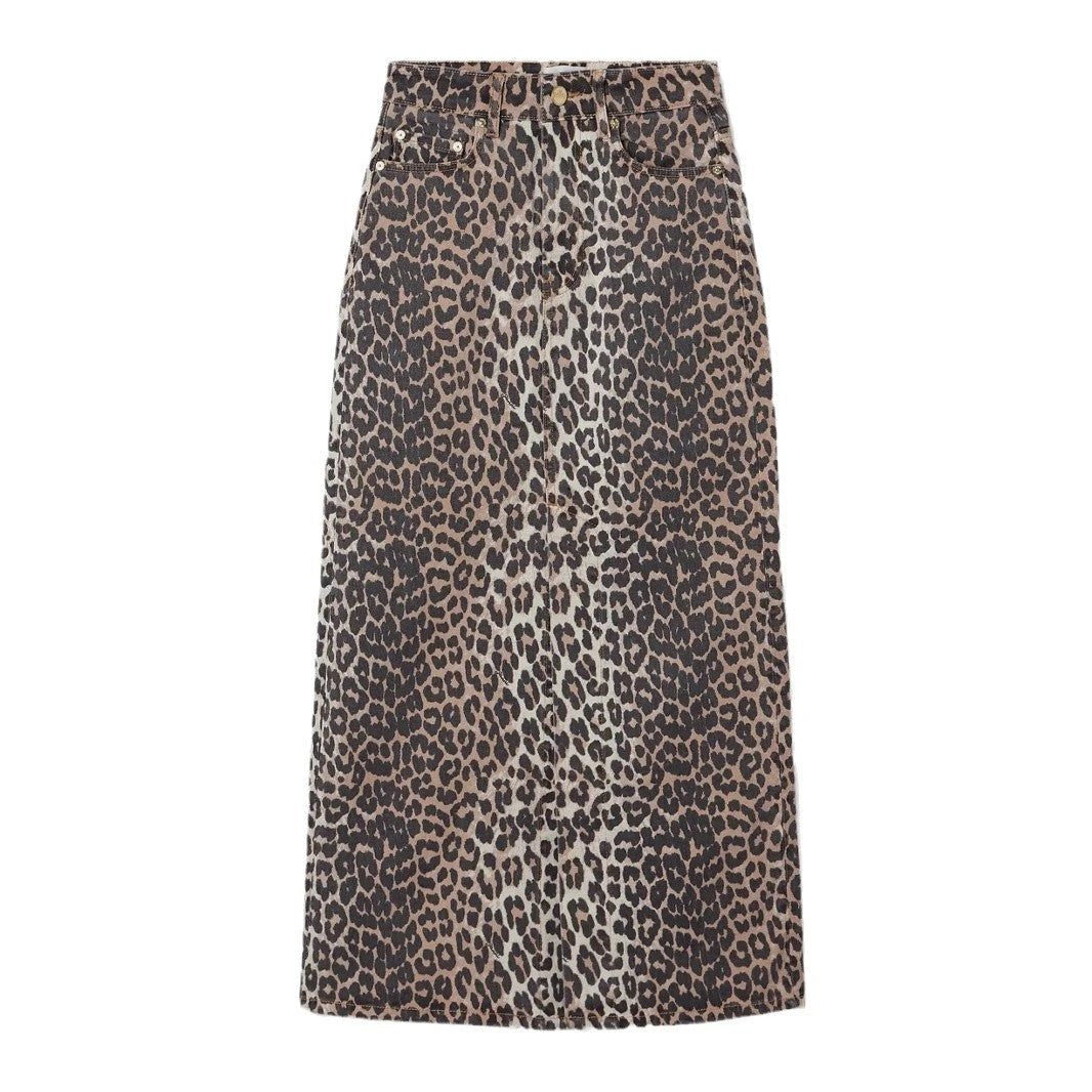 Leopard Print Straight Ankle-length Skirt by GJG Denim