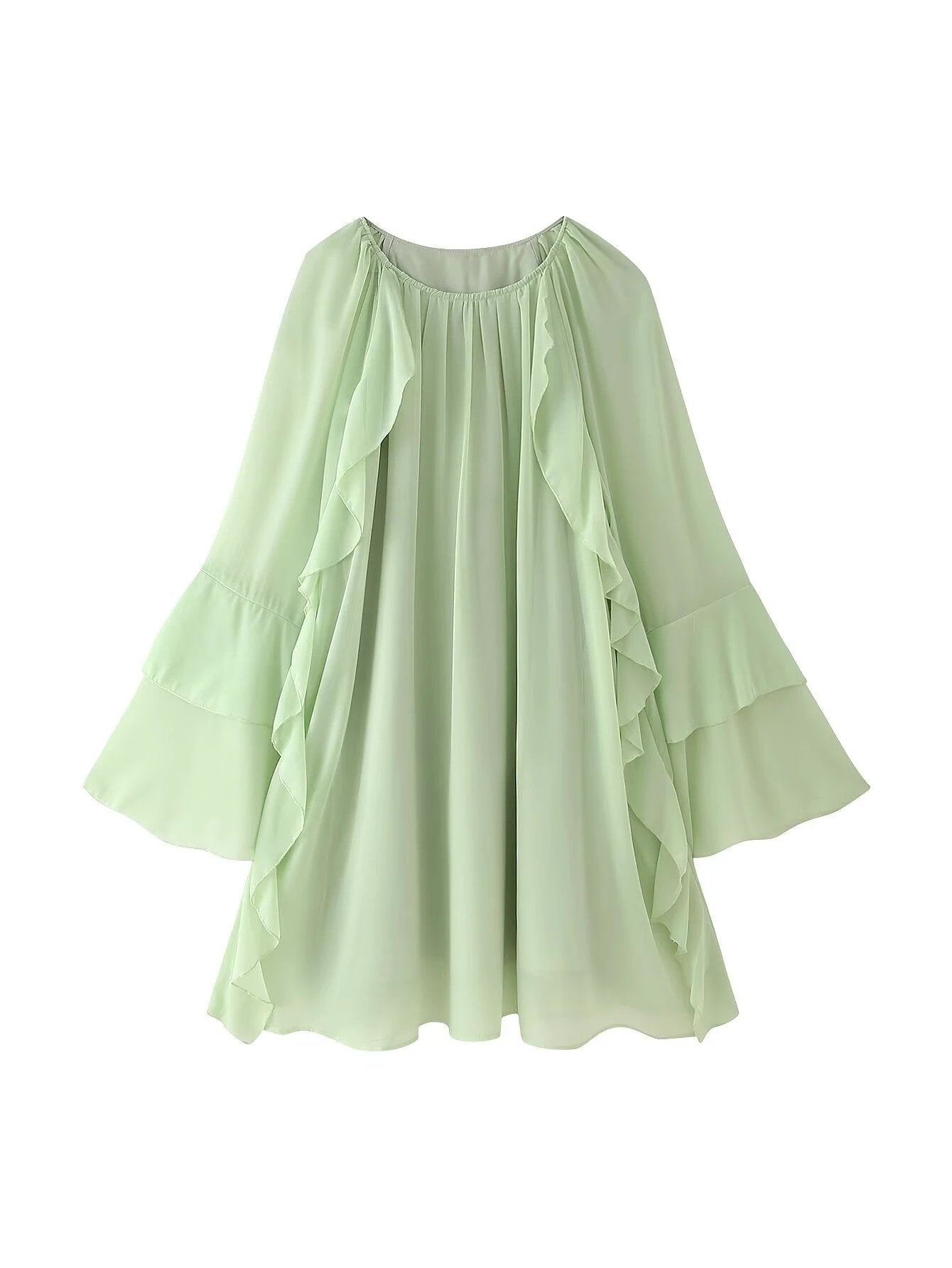 Women's Gentle Chiffon Laminated Ruffled Dress by GJG Denim