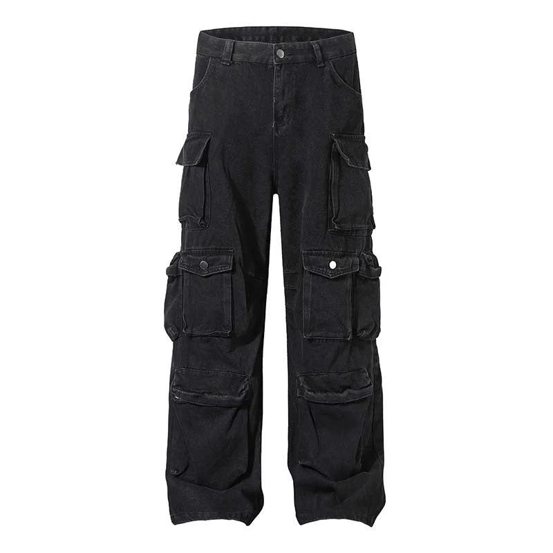 High Street Multi-pocket Heavy Industry Washed Old Cargo Jeans by GJG Denim