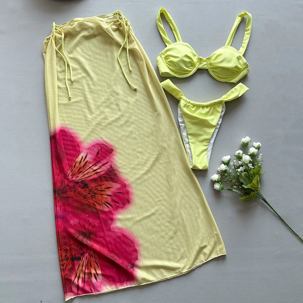 Three-piece Bikini Printed Split Women's Swimsuit Suit by GJG Denim