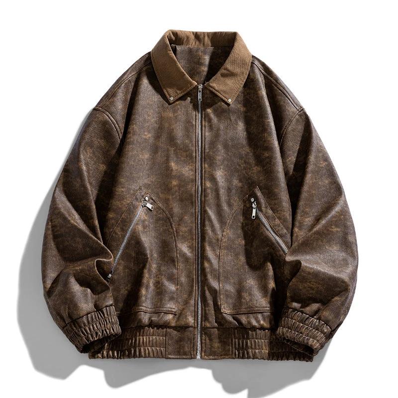 Men's Retro PU Leather Jacket by GJG Denim