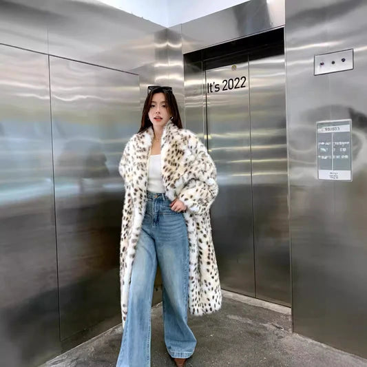 Korean Weaving Lapel Ruffled Fur Trench Coat by GJG Denim