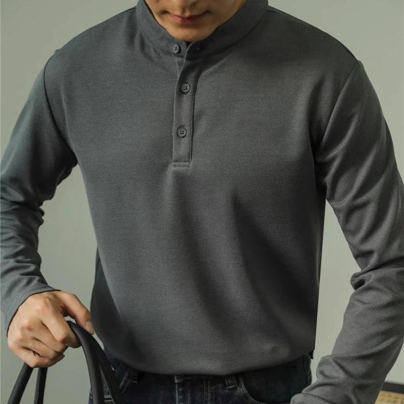Men's Long Sleeve Polo Simple Solid Color Shirt by GJG Denim