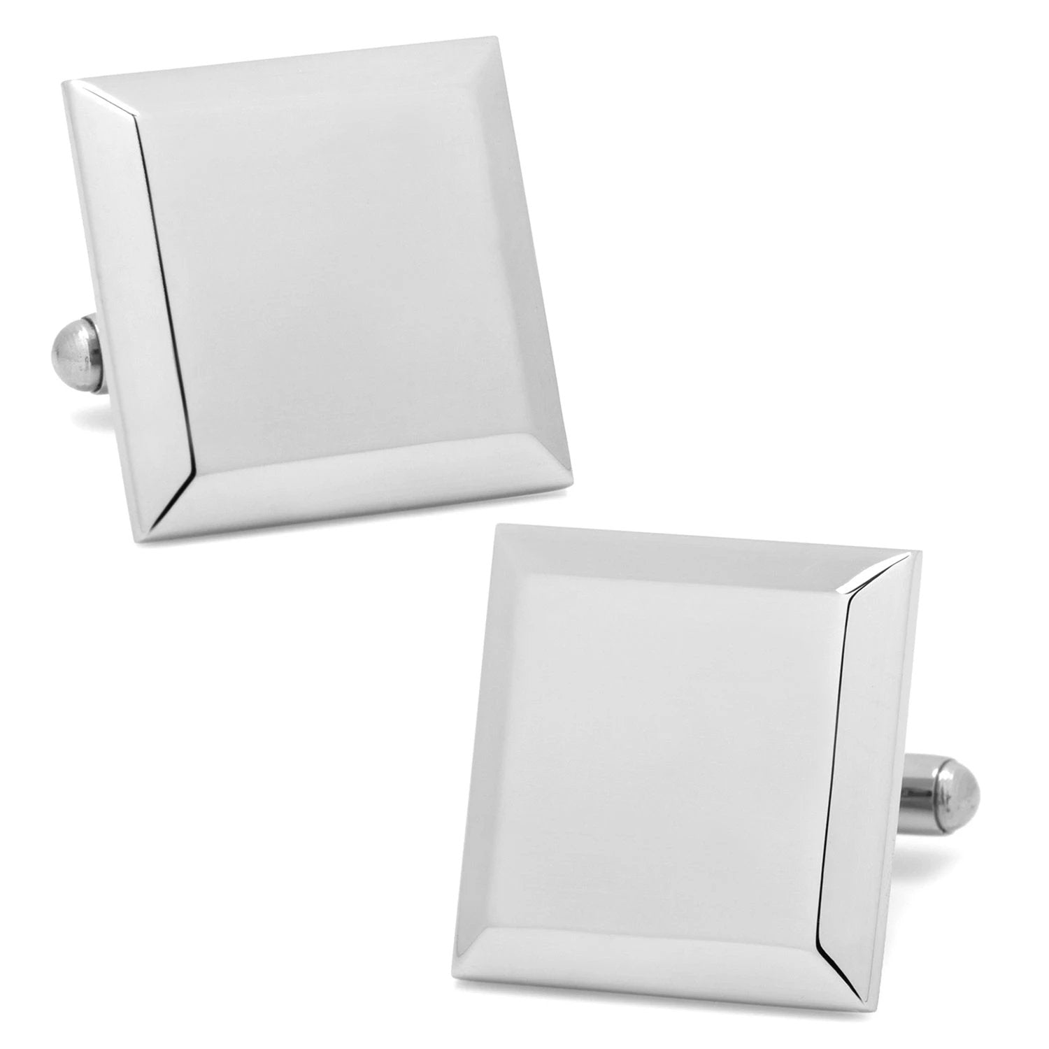 Stainless Steel Beveled Square Engravable Cufflinks and Tie Bar Gift Set by Cufflinks.com