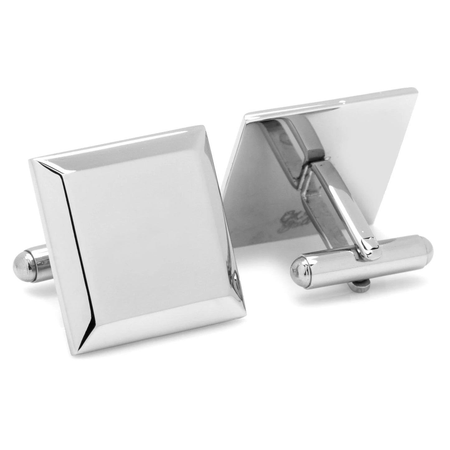 Stainless Steel Beveled Square Engravable Cufflinks and Tie Bar Gift Set by Cufflinks.com