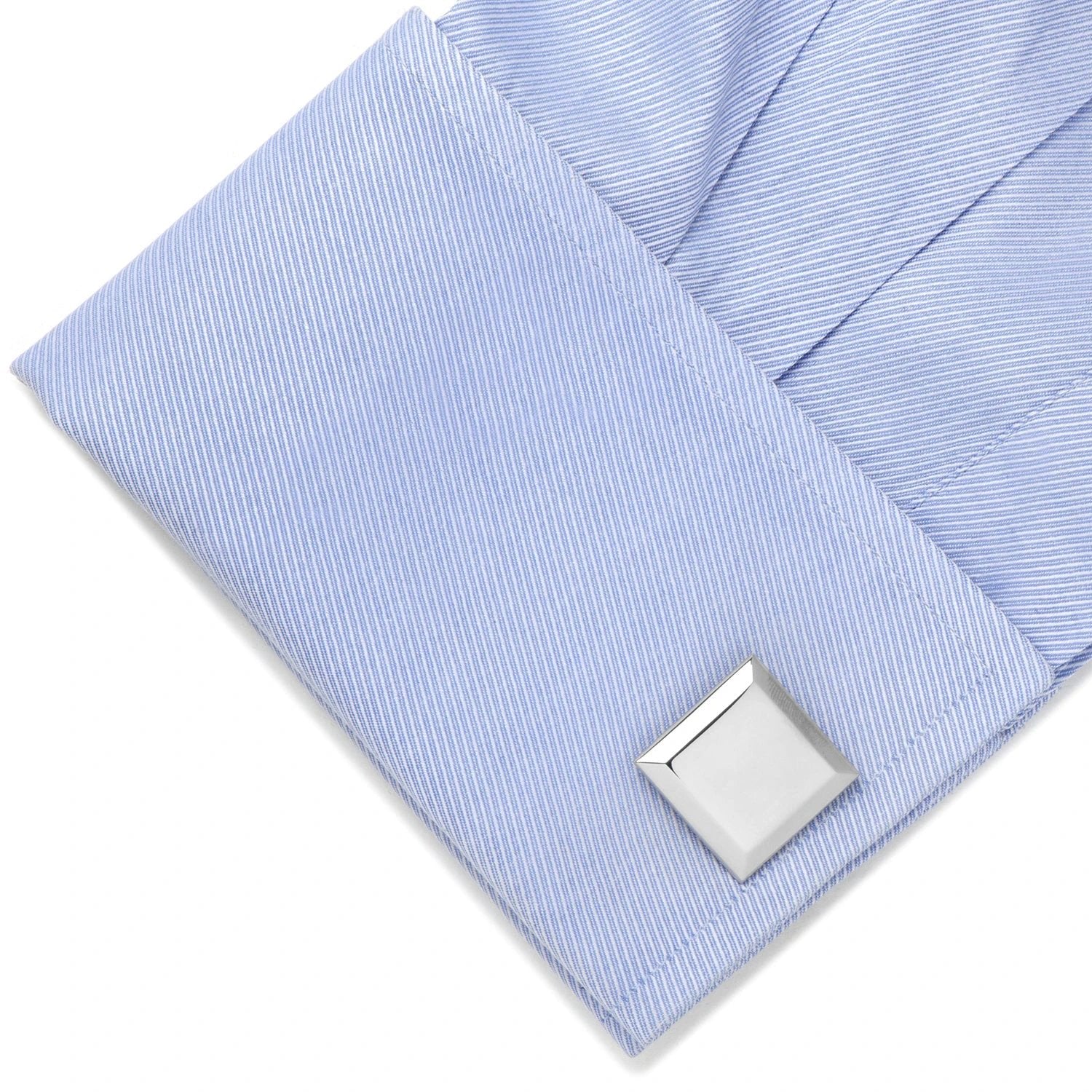 Stainless Steel Beveled Square Engravable Cufflinks and Tie Bar Gift Set by Cufflinks.com