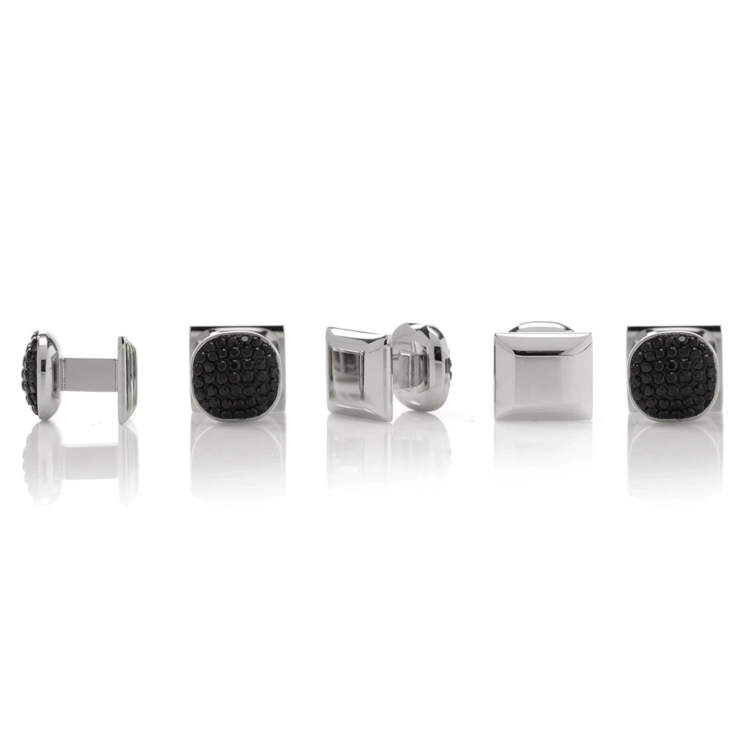 Stainless Steel Black Pave Crystal 5-Stud Set by Cufflinks.com