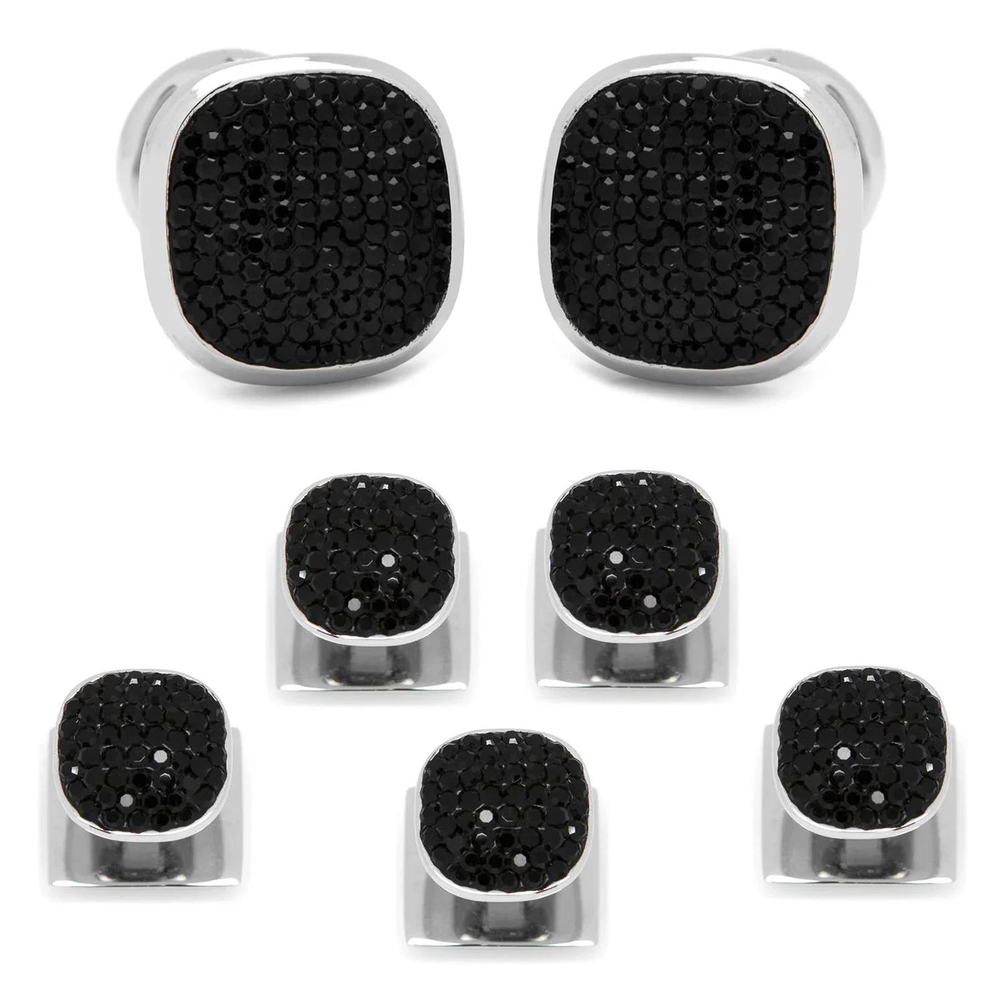Stainless Steel Black Pave Crystal 5-Stud Set by Cufflinks.com
