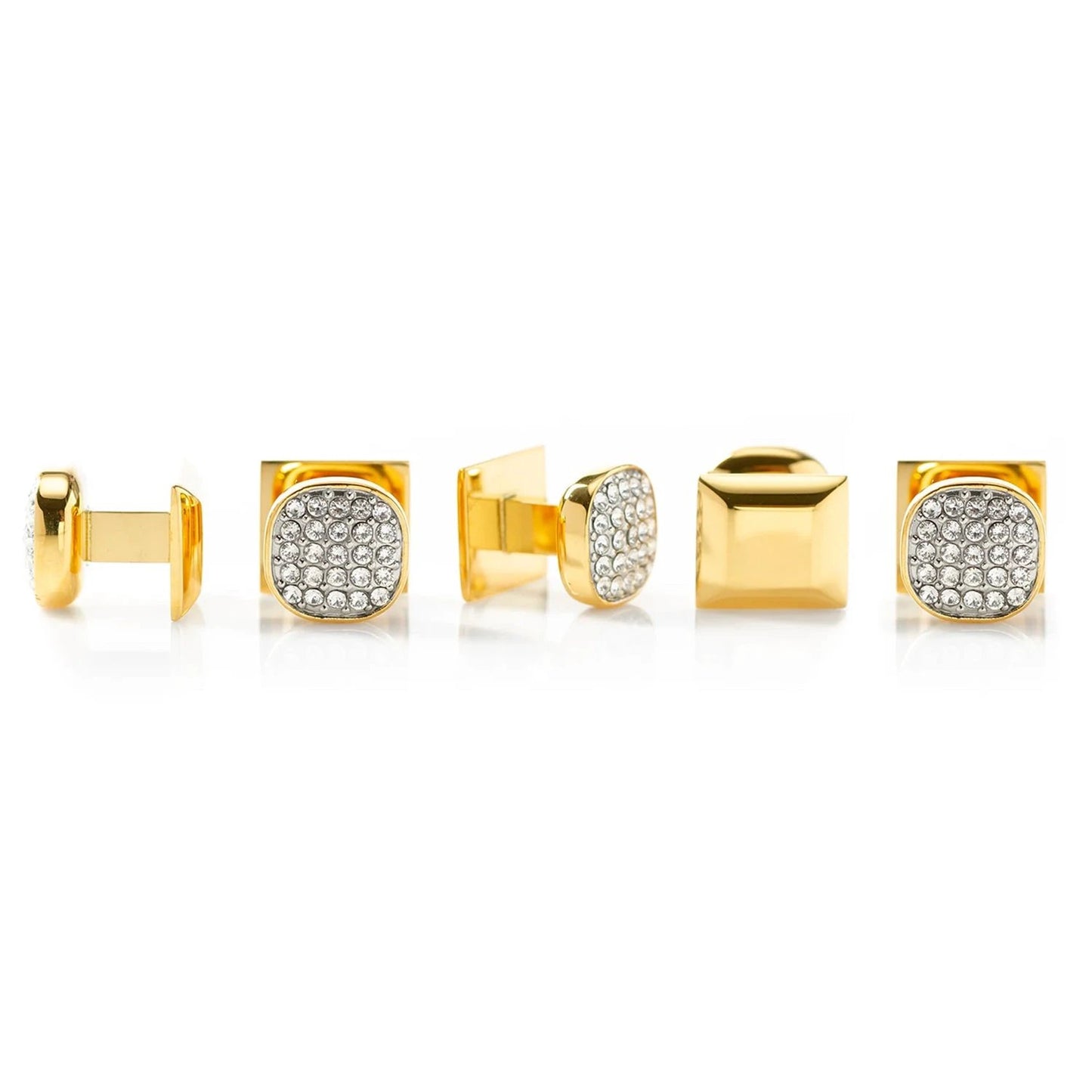 Gold Stainless Steel White Pave Crystal 5-Stud Set by Cufflinks.com