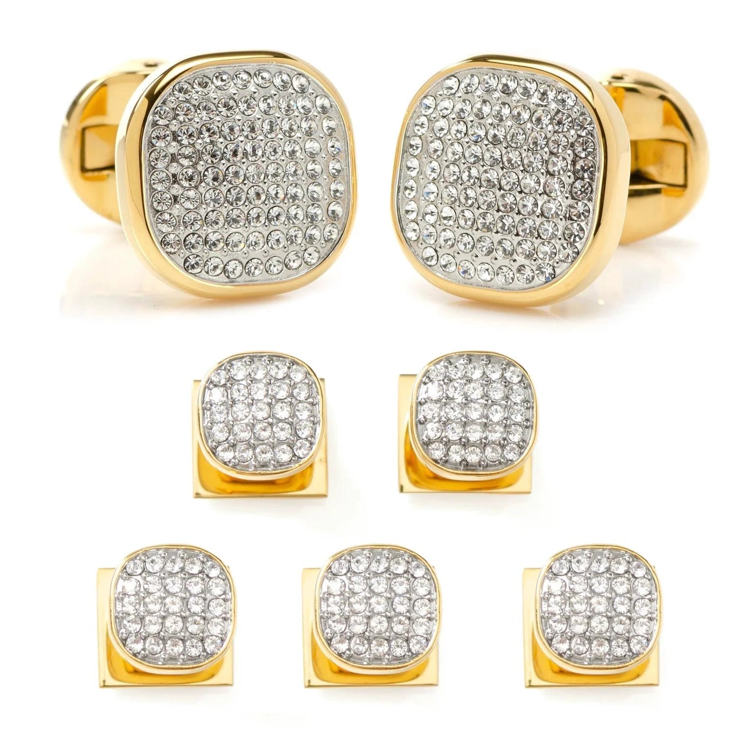 Gold Stainless Steel White Pave Crystal 5-Stud Set by Cufflinks.com