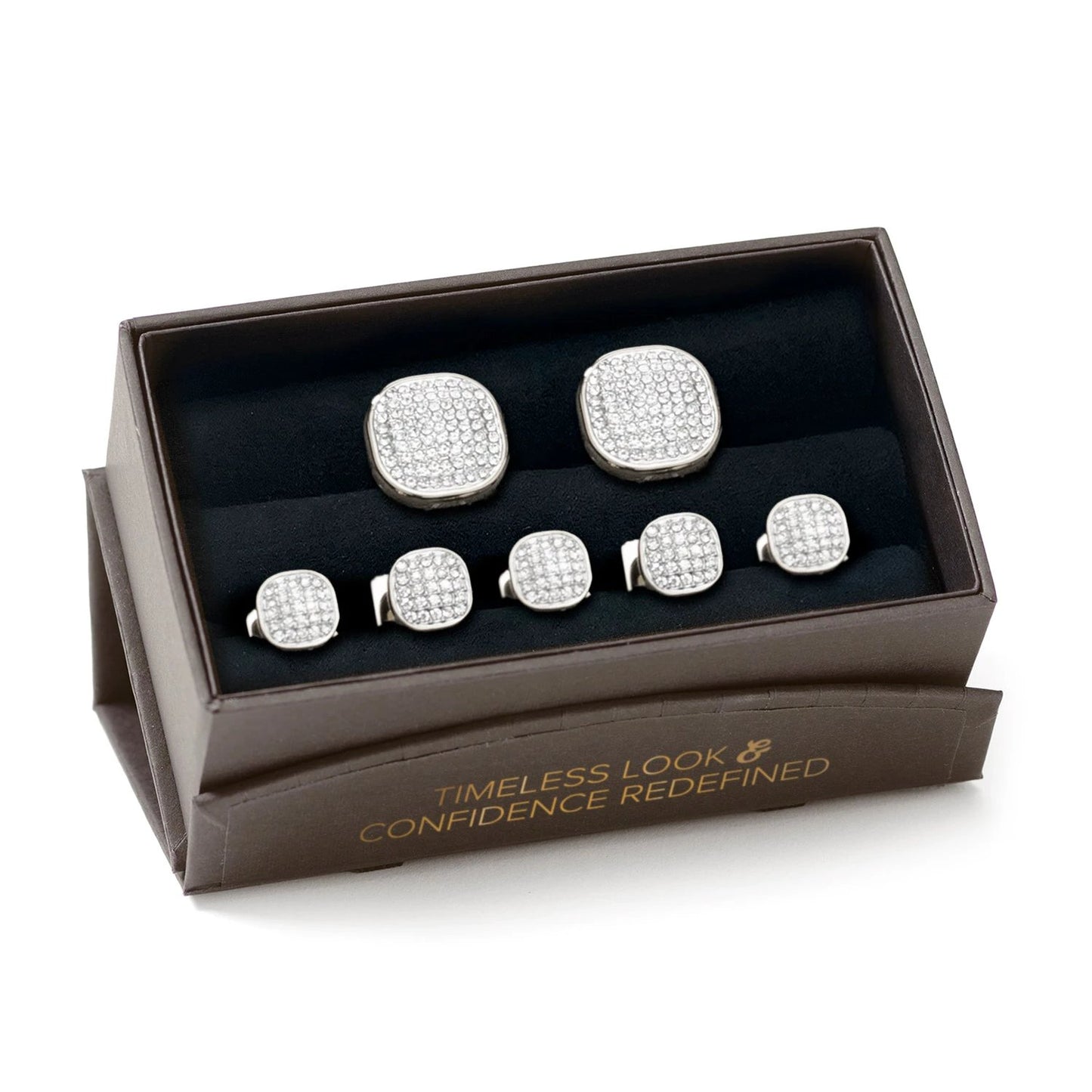 White Pave Crystal 5-Stud Set by Cufflinks.com