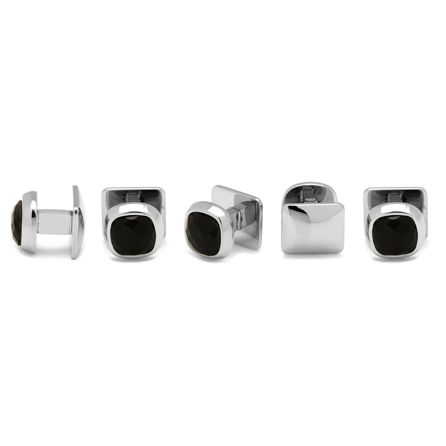 Faceted Onyx Cushion Stainless Steel 5-Stud Set by Cufflinks.com