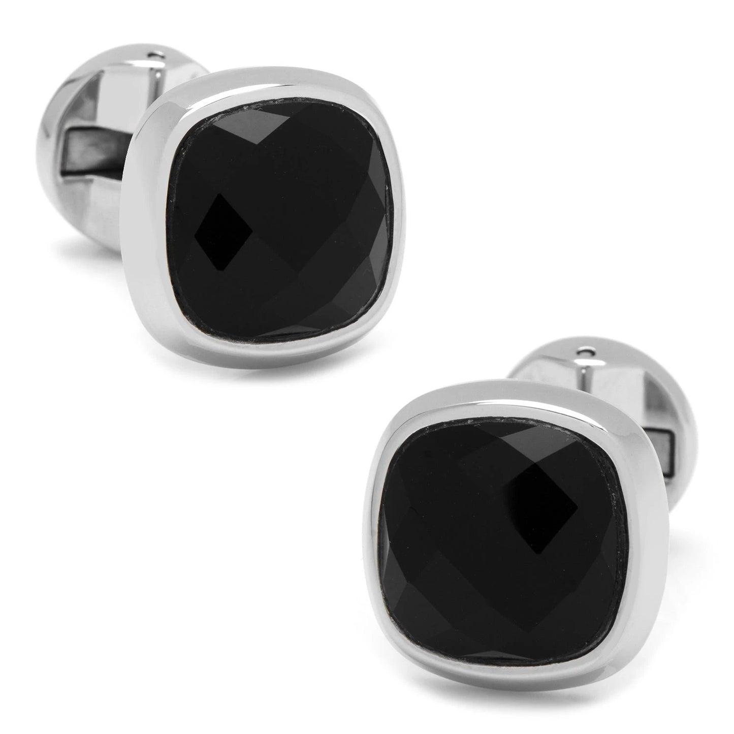 Faceted Onyx Cushion Stainless Steel 5-Stud Set by Cufflinks.com