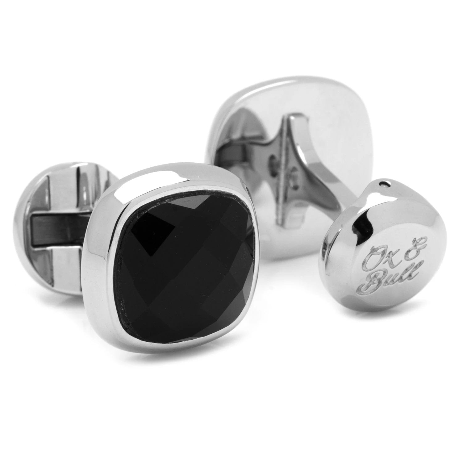 Faceted Onyx Cushion Stainless Steel 5-Stud Set by Cufflinks.com