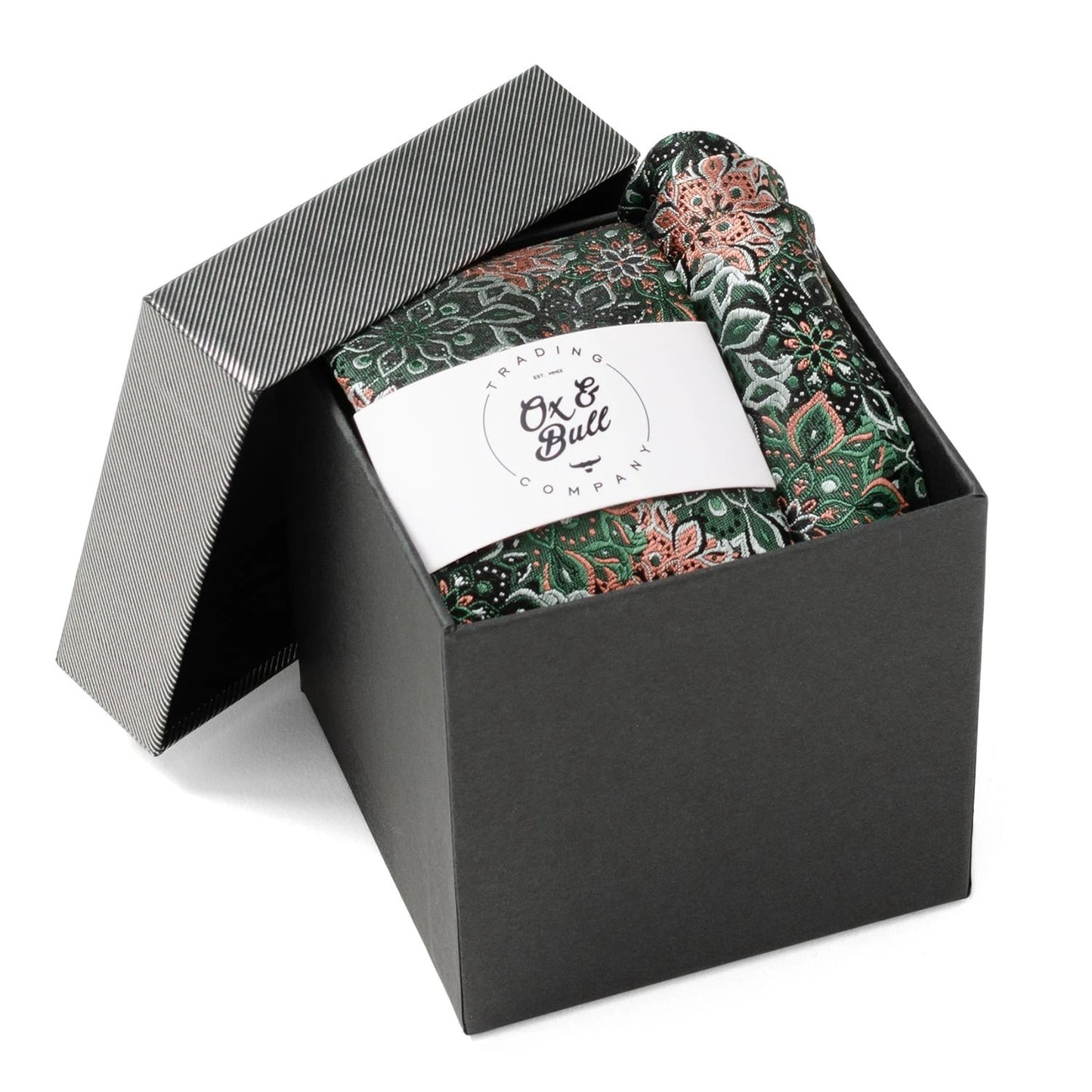 Green Floral Tie and Pocket Square Gift Set by Cufflinks.com