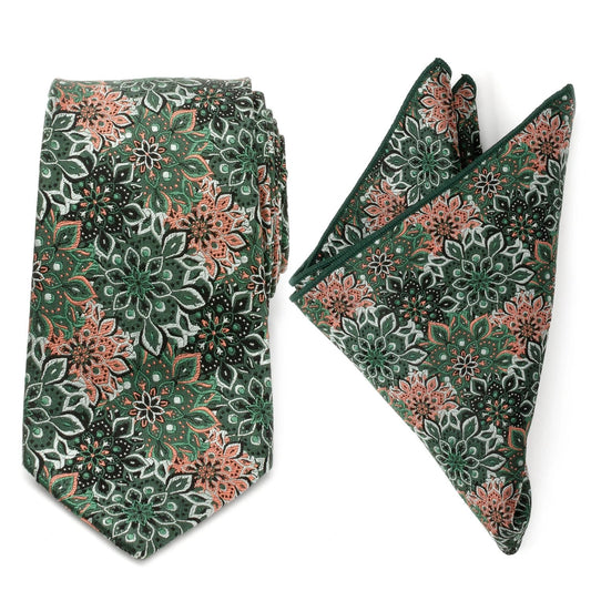 Green Floral Tie and Pocket Square Gift Set by Cufflinks.com