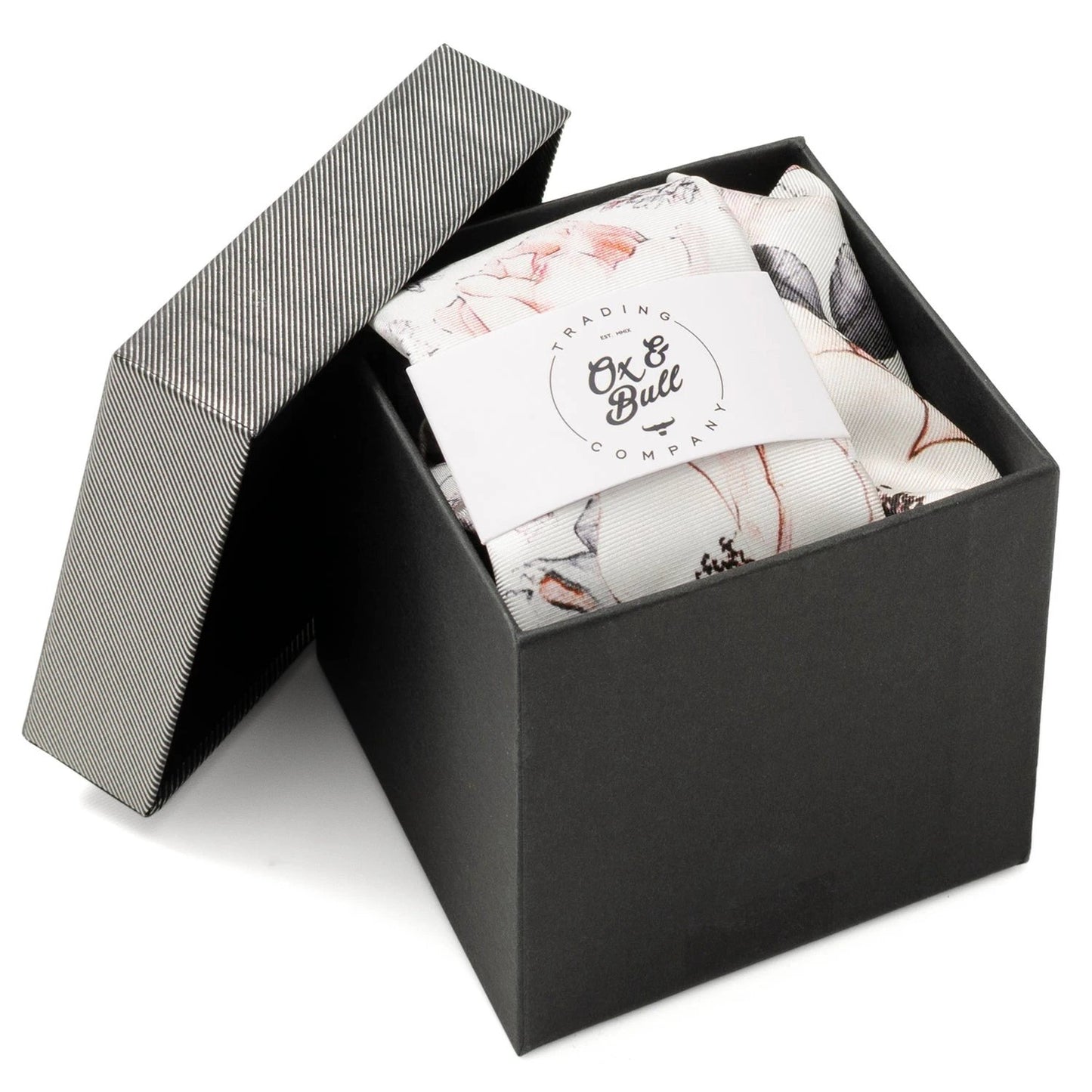 Painted Floral Gray Necktie and Pocket Square Gift Set by Cufflinks.com