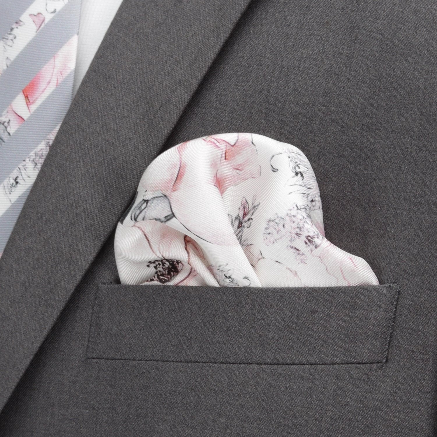 Painted Floral Gray Necktie and Pocket Square Gift Set by Cufflinks.com