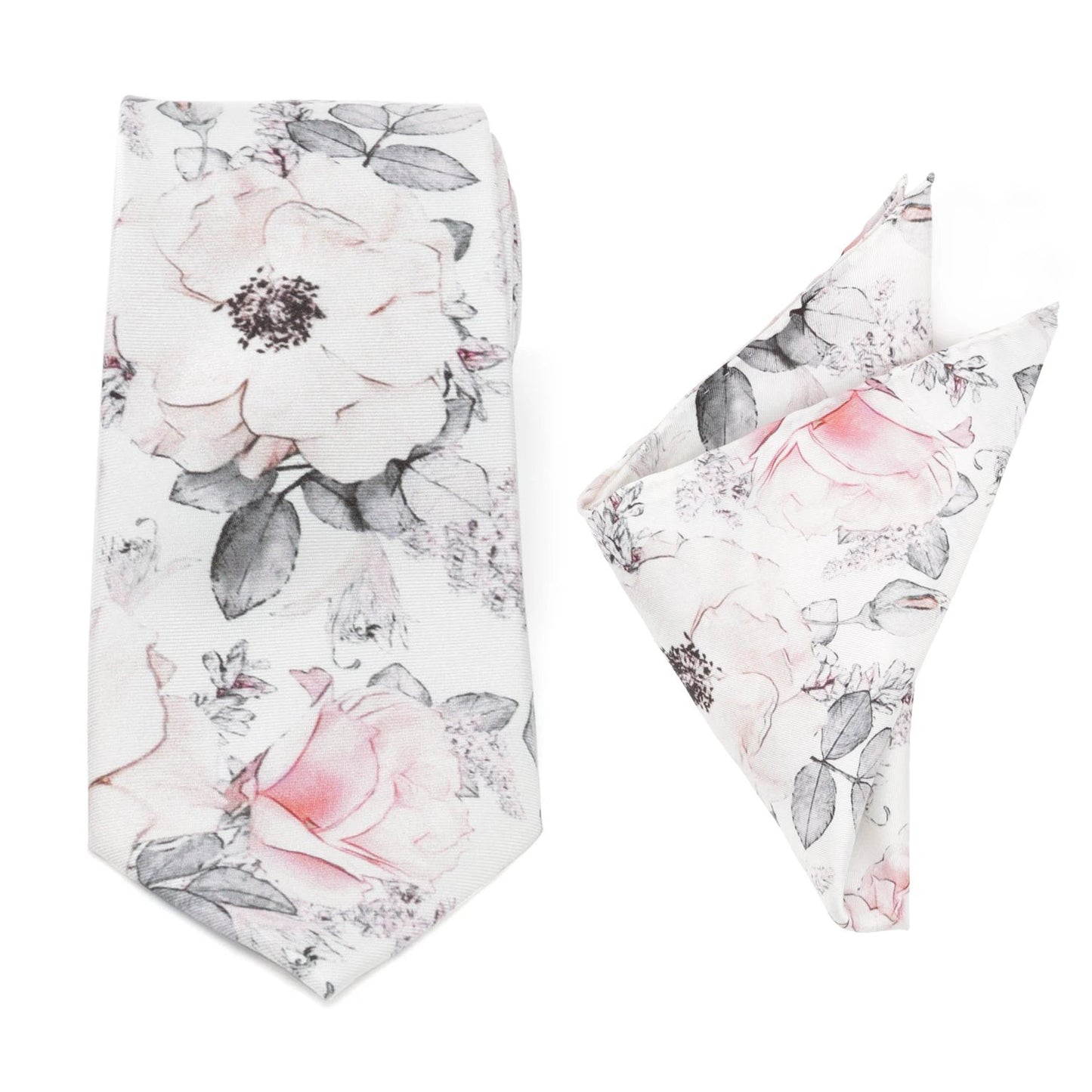 Painted Floral Gray Necktie and Pocket Square Gift Set by Cufflinks.com
