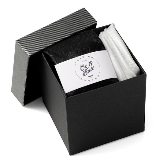 Black Floral Tie and Pocket Square Gift Set by Cufflinks.com