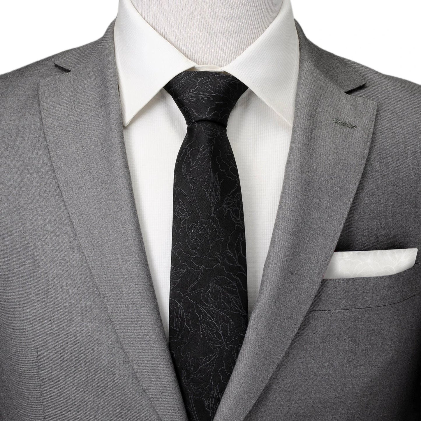 Black Floral Tie and Pocket Square Gift Set by Cufflinks.com