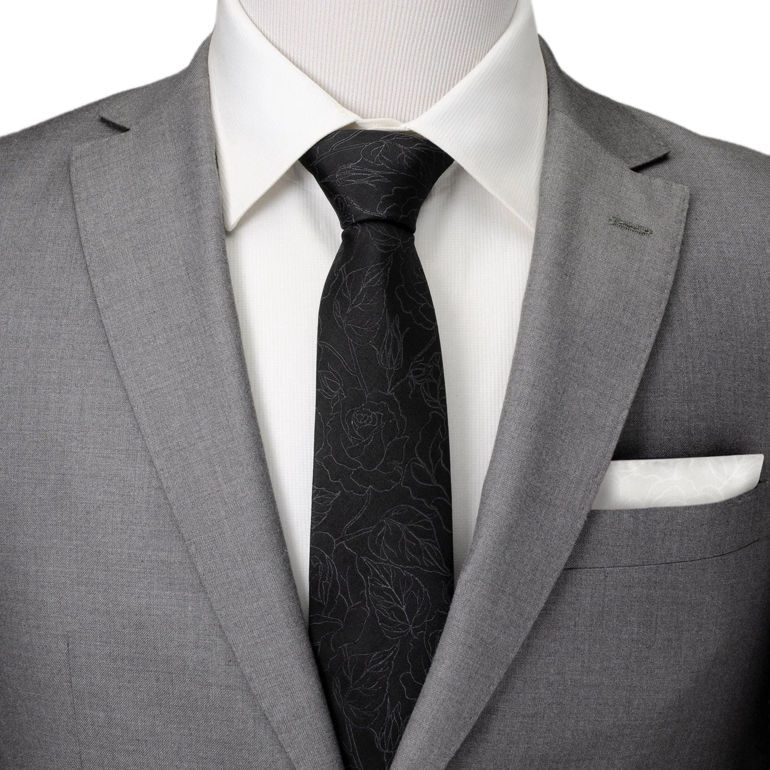 Black Floral Tie and Pocket Square Gift Set by Cufflinks.com