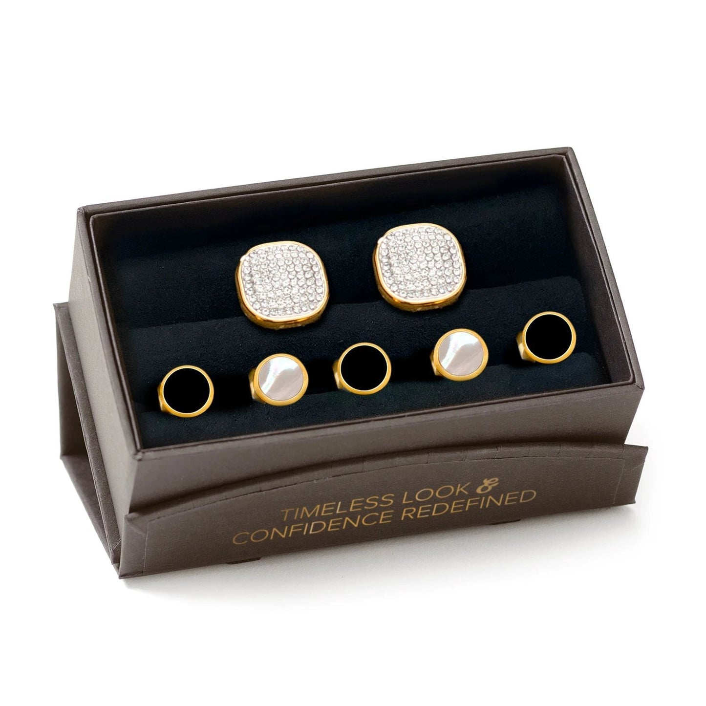 Mixed Gold White Pave Crystal 5-Stud Set by Cufflinks.com