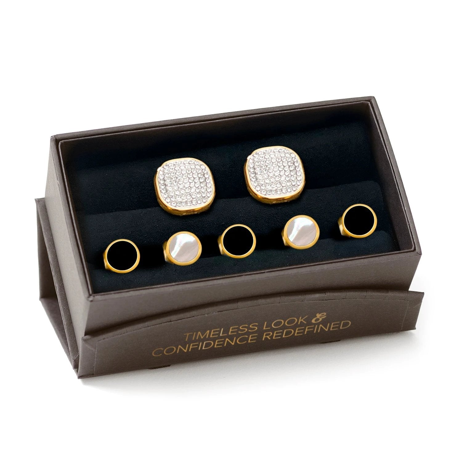 Mixed Gold White Pave Crystal 5-Stud Set by Cufflinks.com