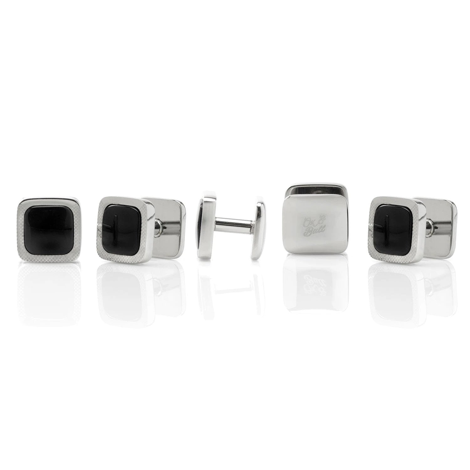 Onyx Cushion Stainless Steel 5-Stud Set by Cufflinks.com