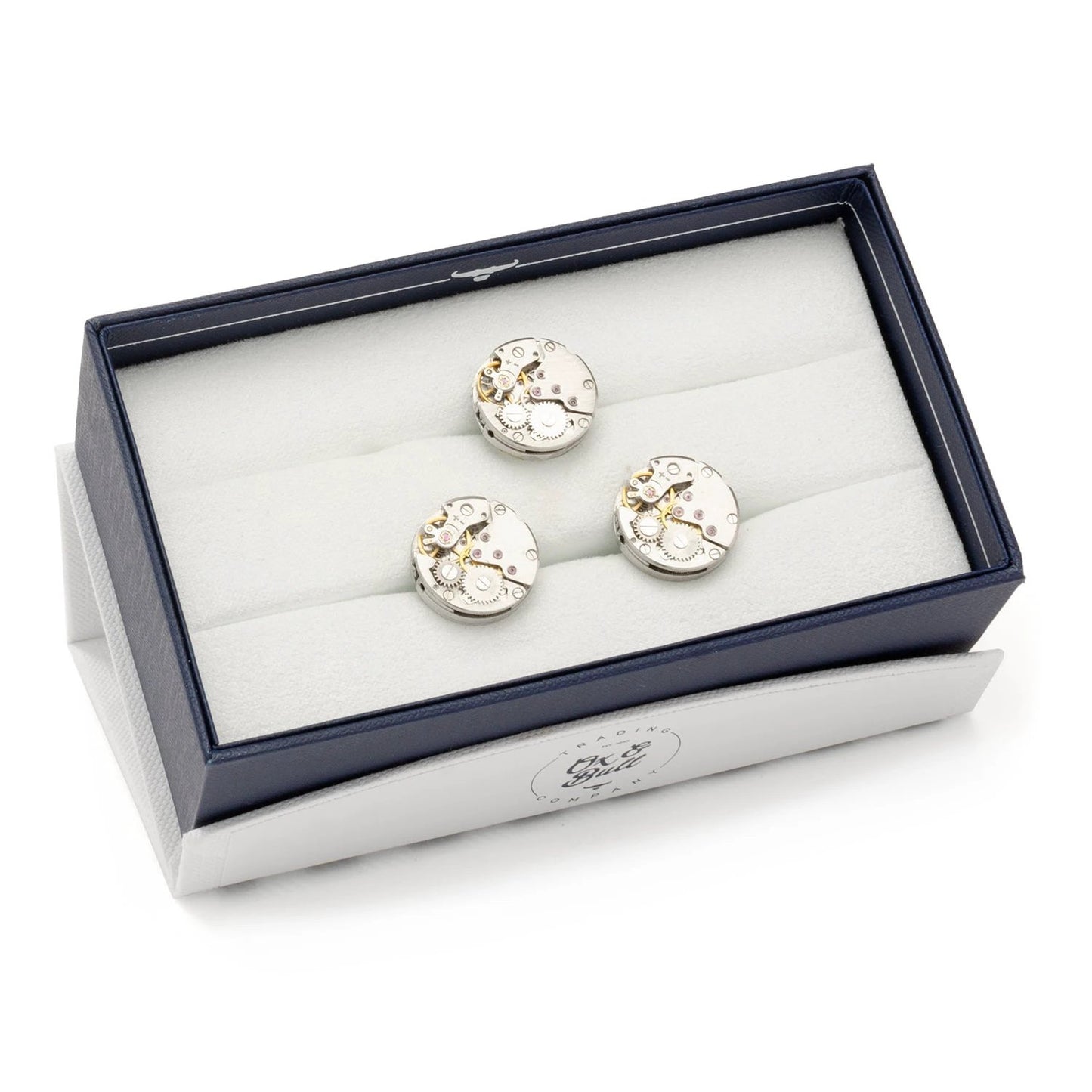 Open Edge Skeleton Watch Movement Cufflinks and Lapel Pin Gift Set by Cufflinks.com