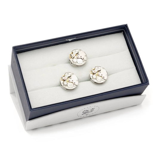 Open Edge Skeleton Watch Movement Cufflinks and Lapel Pin Gift Set by Cufflinks.com
