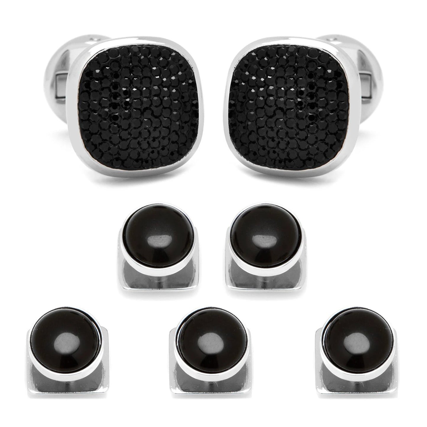 Mixed Pave Crystal and Onyx 5-Stud Set by Cufflinks.com