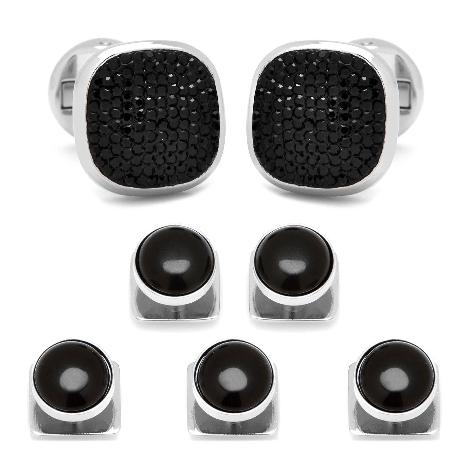 Mixed Pave Crystal and Onyx 5-Stud Set by Cufflinks.com