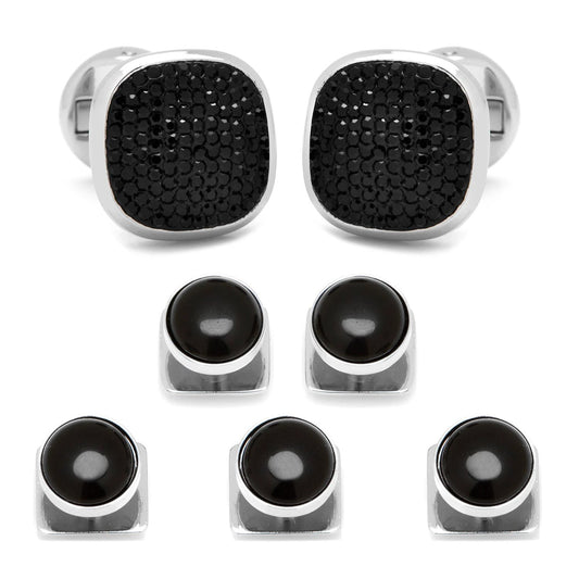 Mixed Pave Crystal and Onyx 5-Stud Set by Cufflinks.com