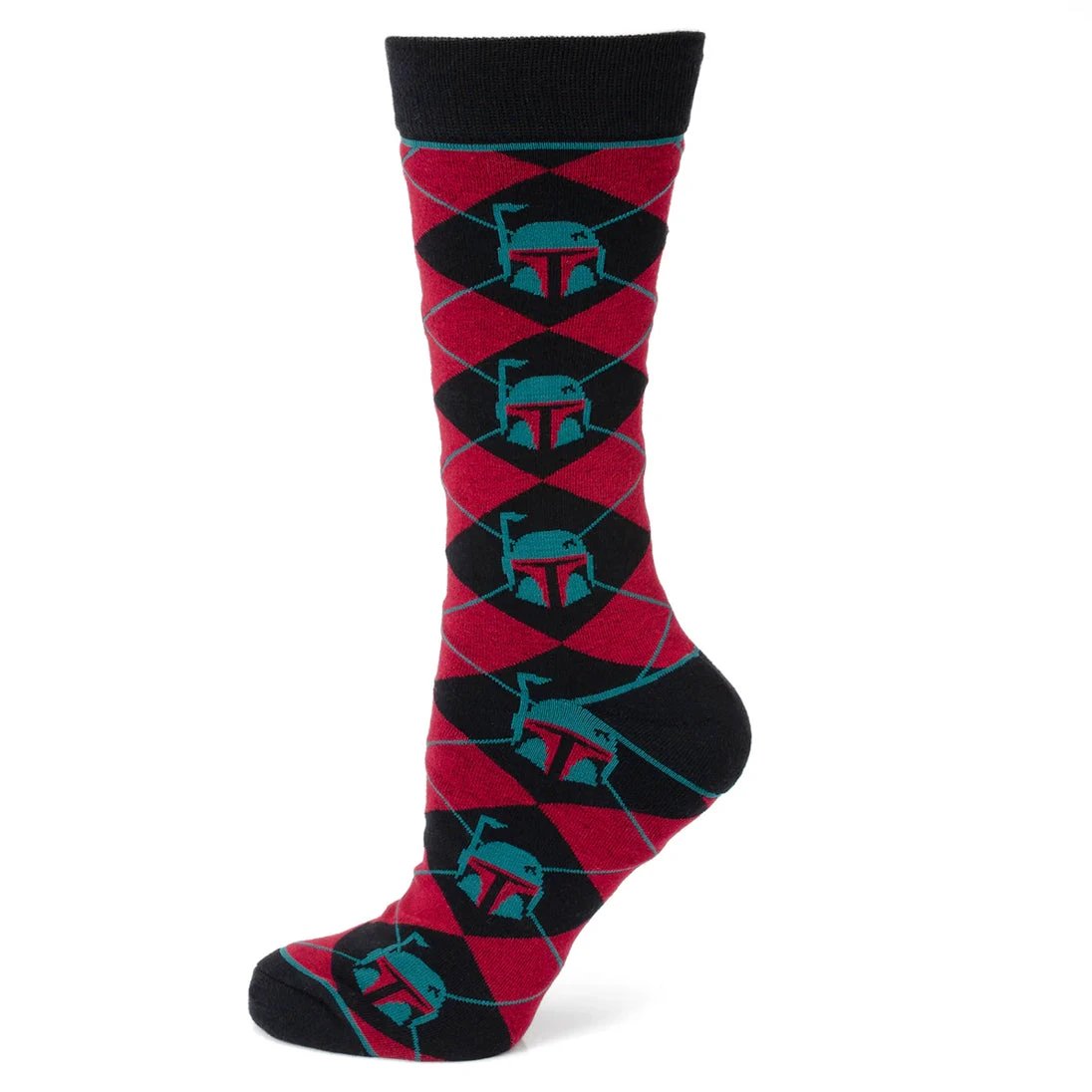 Star Wars Boba Fett Maroon and Black Argyle Socks and Crest Lapel Pin Gift Set by Cufflinks.com