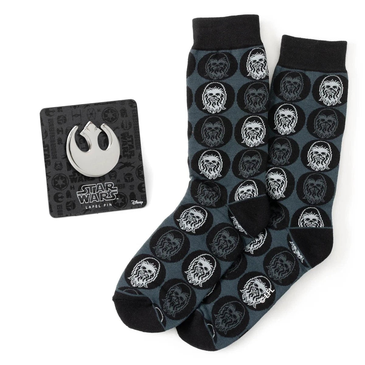 Star Wars Chewbacca Black Dress Socks and Rebel Alliance Starbird Crest Lapel Pin Gift Set by Cufflinks.com
