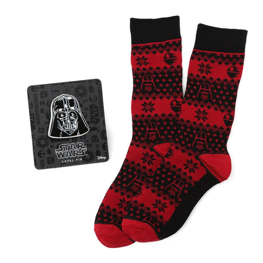 Star Wars Darth Vader Red and Black Holiday Dress Socks and Lapel Pin Gift Set by Cufflinks.com