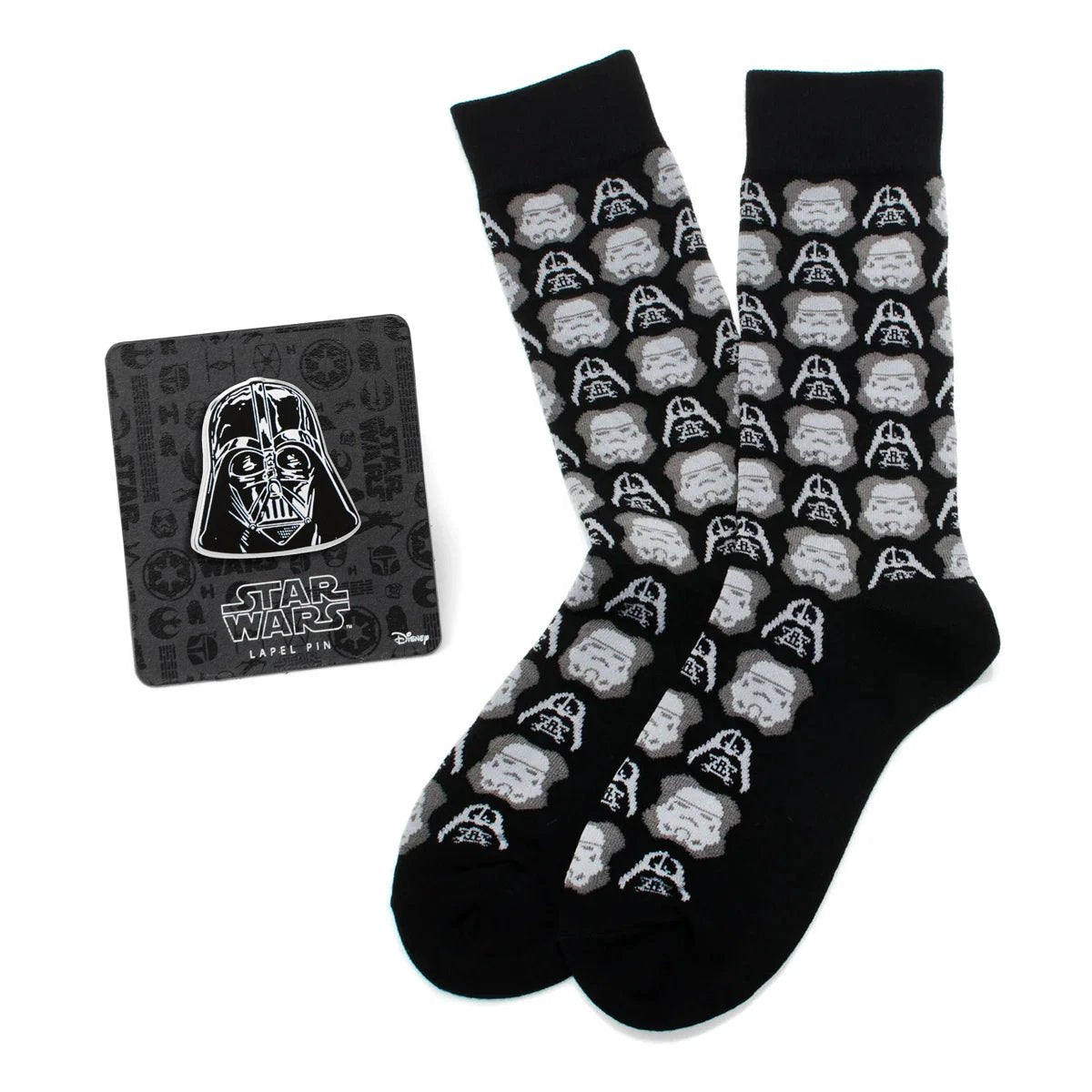 Star Wars Darth Vader and Stormtrooper Black Dress Socks and Darth Vader Lapel Pin Gift Set by Cufflinks.com