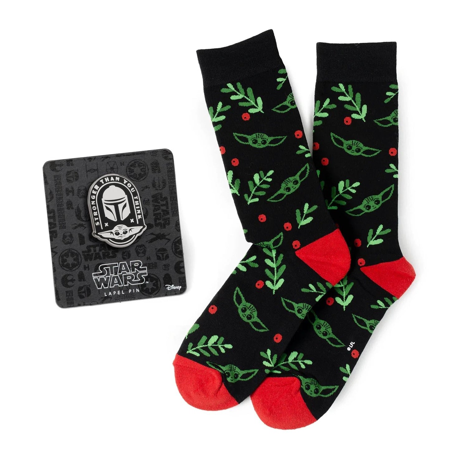 Star Wars Mandalorian Grogu Holiday Dress Socks and Lapel Pin Gift Set by Cufflinks.com