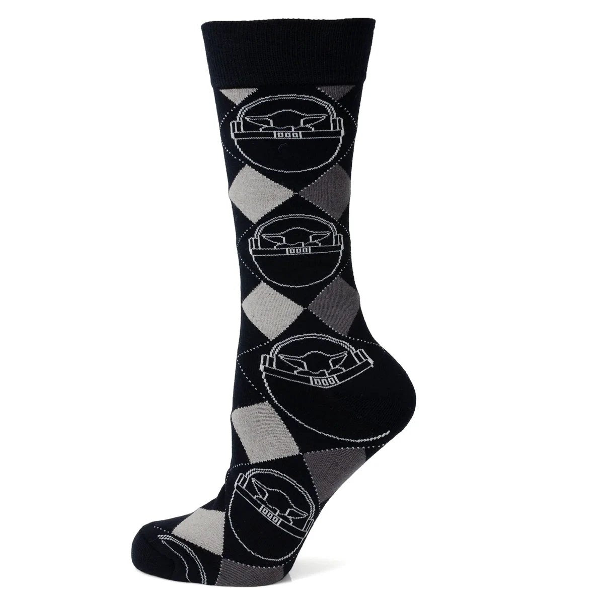 Star Wars Grogu Charcoal Gray Argyle Socks and Lapel Pin Gift Set by Cufflinks.com