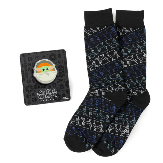 Star Wars Grogu Black Dress Socks and Lapel Pin Gift Set by Cufflinks.com