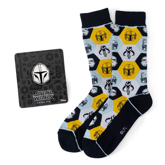 Star Wars Mandalorian and Mythosaur Dress Socks and Lapel Pin Gift Set by Cufflinks.com