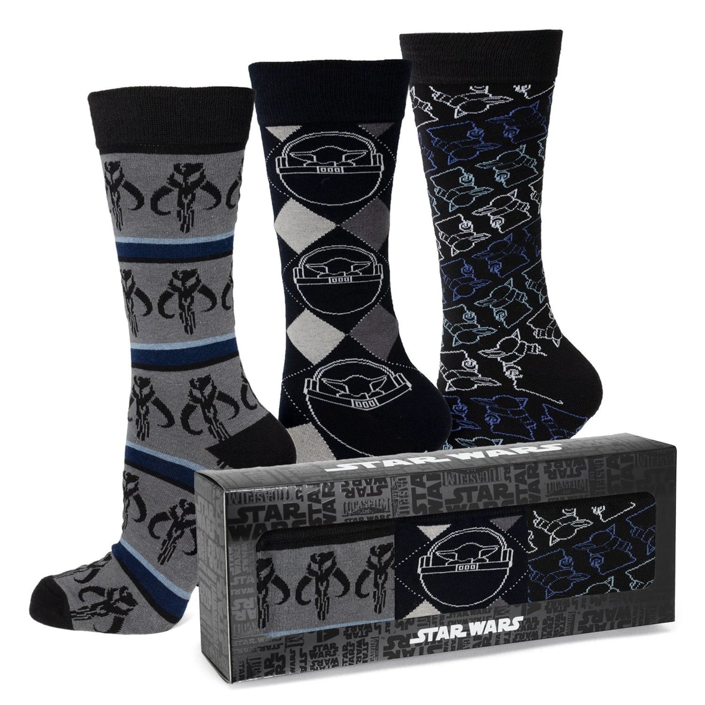 Star Wars Mandalorian 3-Pack Dress Sock and Mythosaur Lapel Pin Gift Set by Cufflinks.com