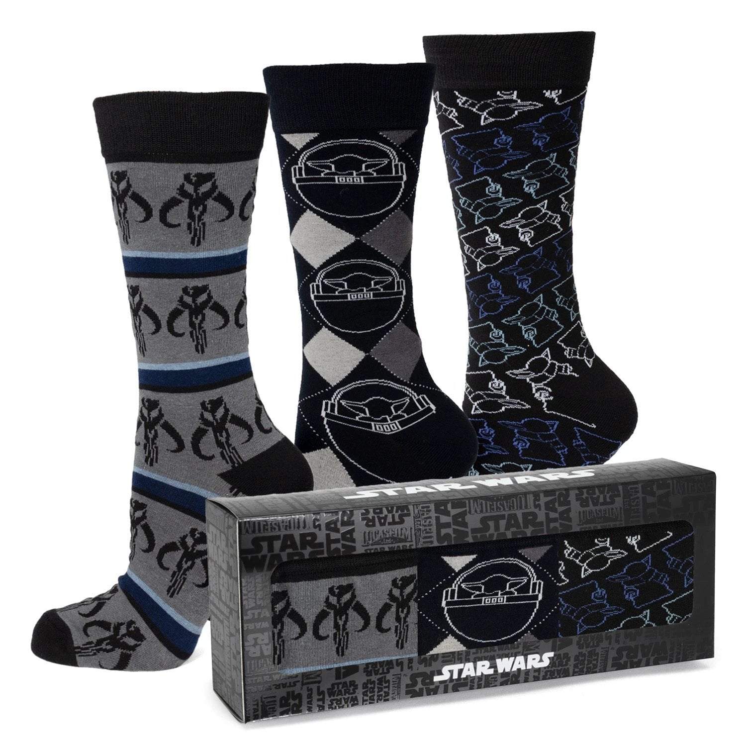 Star Wars Mandalorian 3-Pack Dress Sock and Mythosaur Lapel Pin Gift Set by Cufflinks.com
