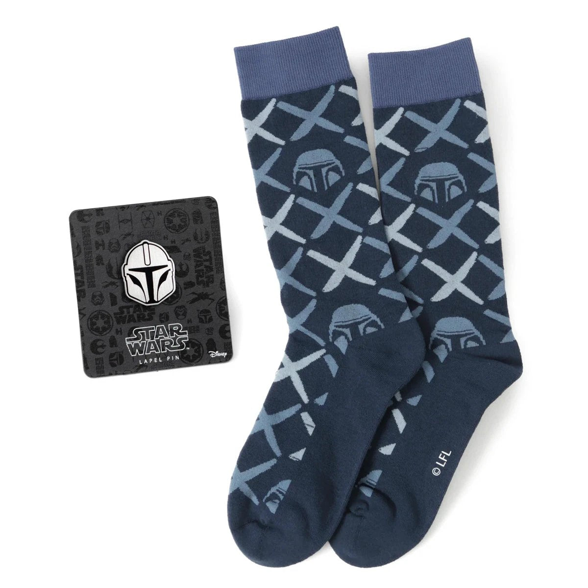 Star Wars Mandalorian Navy Checkered Dress Socks and Lapel Pin Gift Set by Cufflinks.com