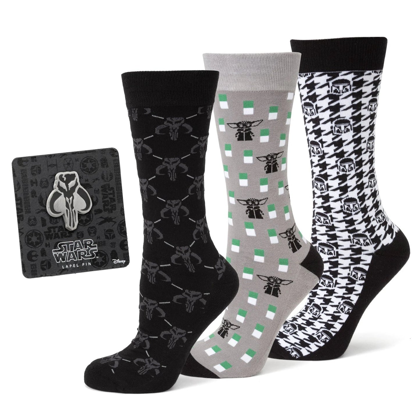 Star Wars Mandalorian Dress Socks 3-Pack and Mythosaur Lapel Pin Gift Set by Cufflinks.com