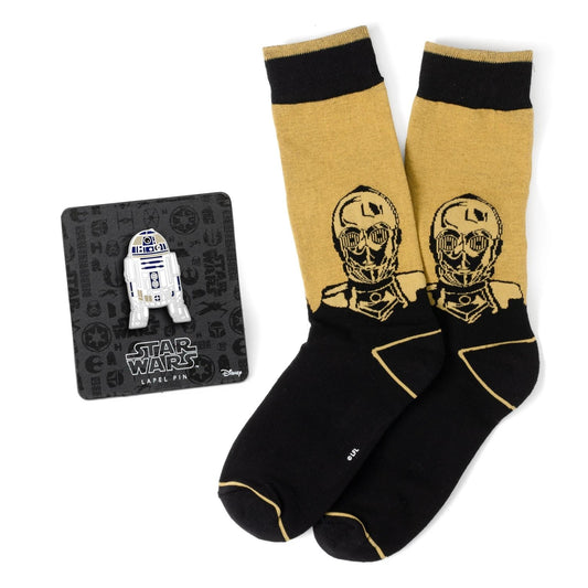 Star Wars C-3PO Dress Socks and R2-D2 Lapel Pin Gift Set by Cufflinks.com